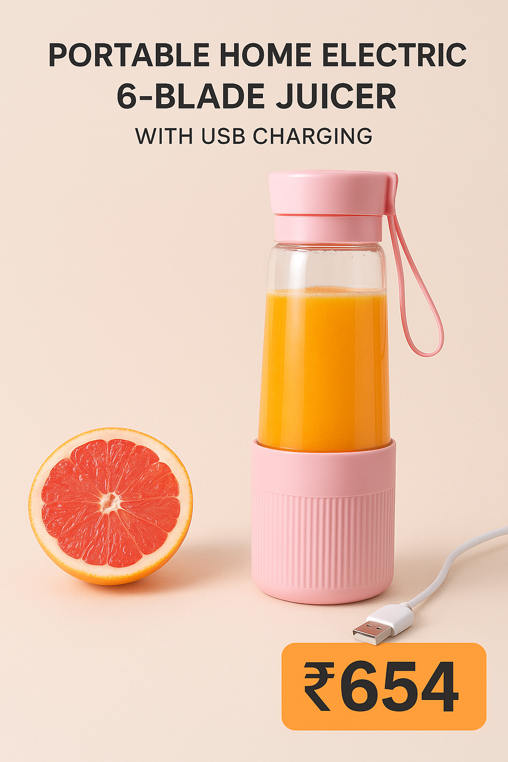 Portable Home Electric 6-Blade Juicer with USB Charging